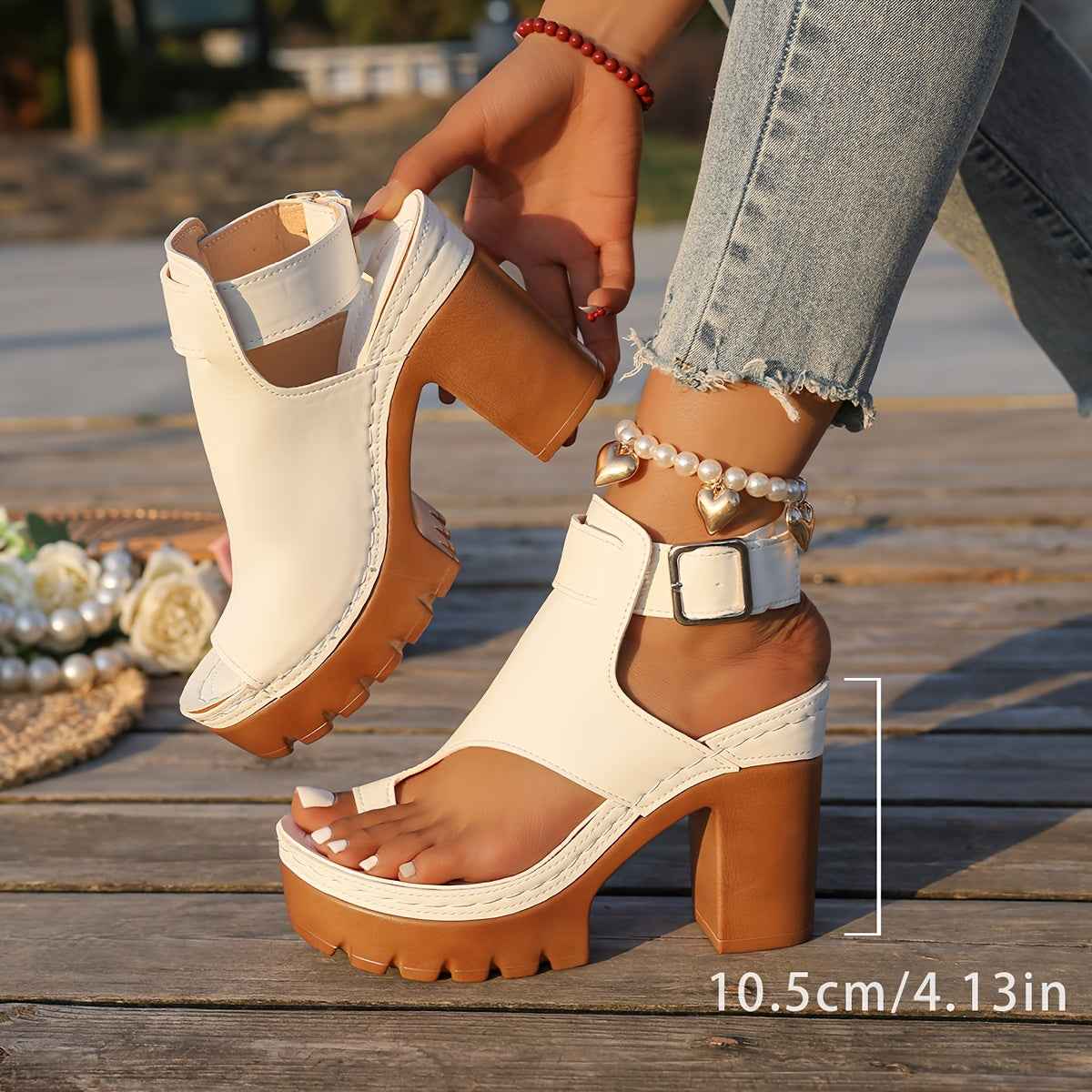 Elegant White UltraHigh Heel Buckle Shoes Plus Size