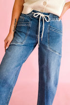 Ashleigh Blue Drawstring Waist Ankle Length Casual Jeans Regular Fit Pocket Detail Denim Pants