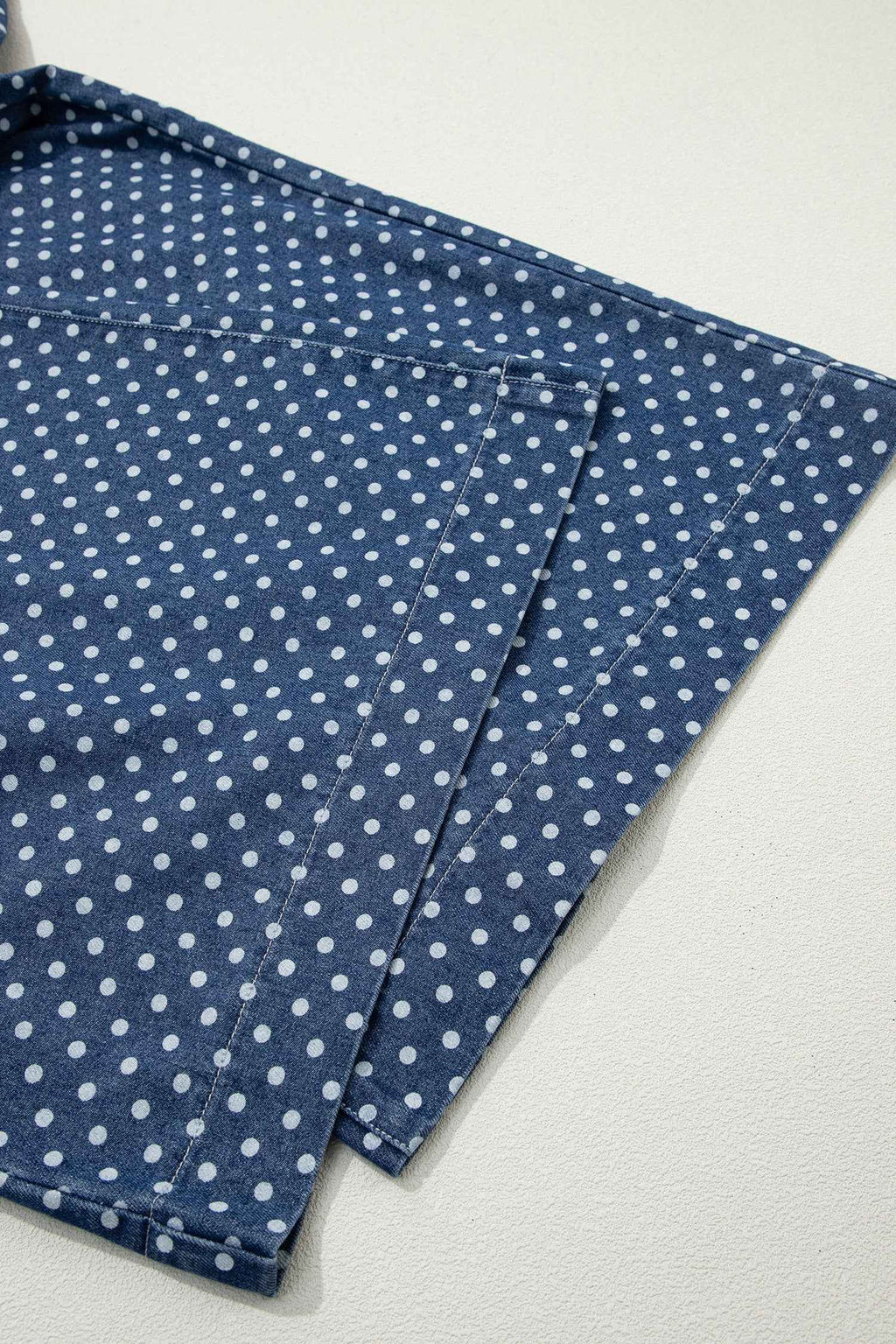 Sky Blue Polka Dot Print Button Pleated Detail Wide Leg Jeans