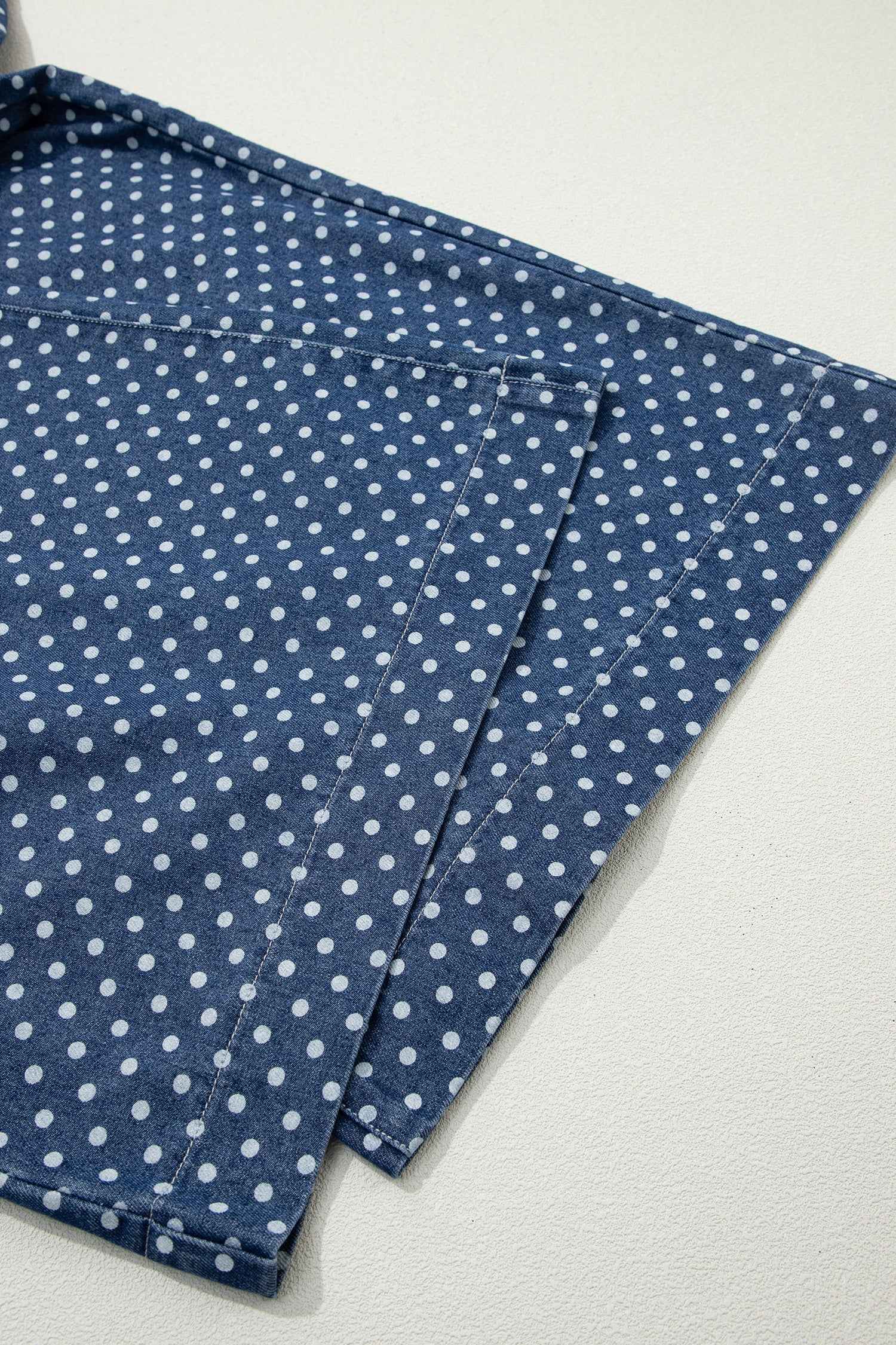 Sky Blue Polka Dot Print Button Pleated Detail Wide Leg Jeans