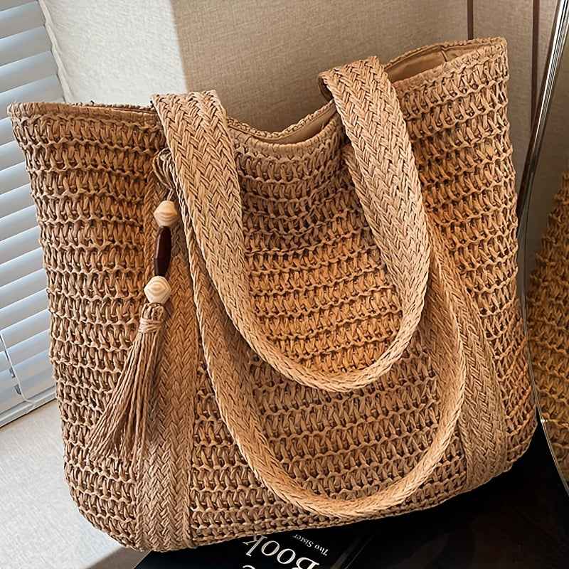 Chic Woven Fringe Tote Large Versatile Shoulder Bag for Summer