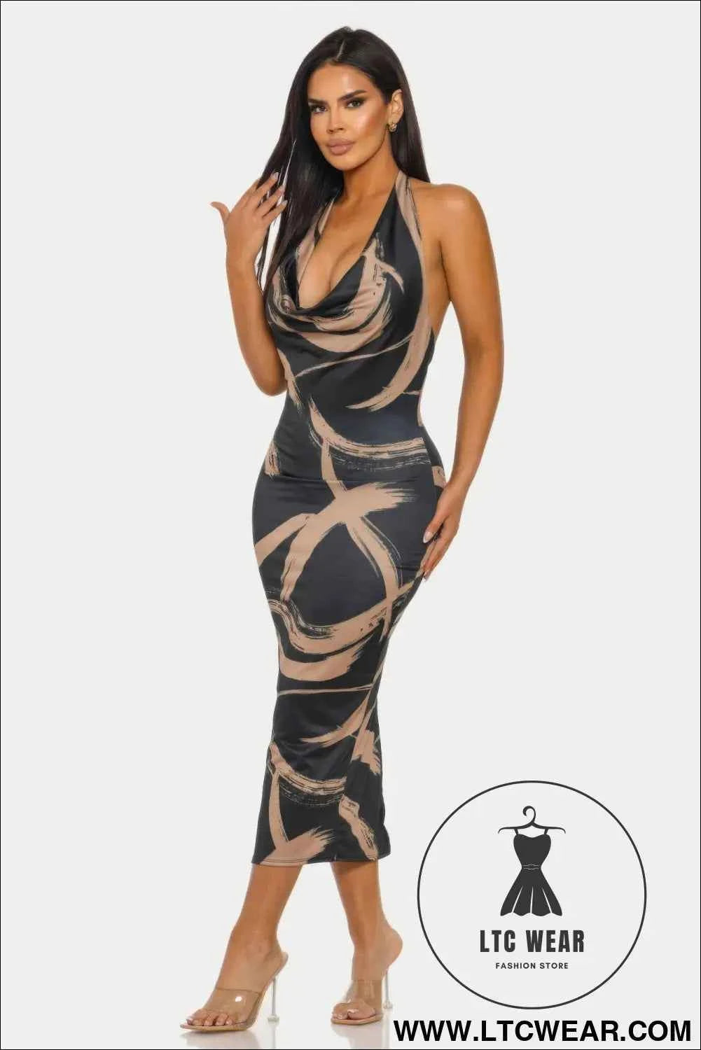 Fierce Stroke Halter Midi Dress