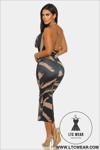 Fierce Stroke Halter Midi Dress