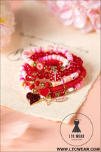 Fiery red 5pcs i love u valentines day sweet bracelet set - fiery red / one size / 100% pmma - jewelry