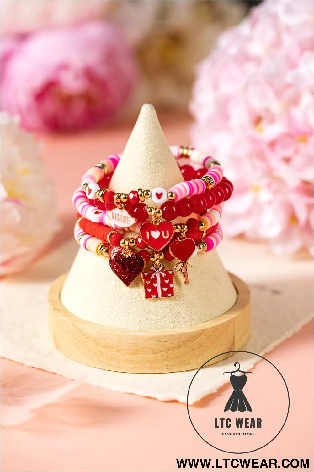 Fiery red 5pcs i love u valentines day sweet bracelet set - fiery red / one size / 100% pmma - jewelry