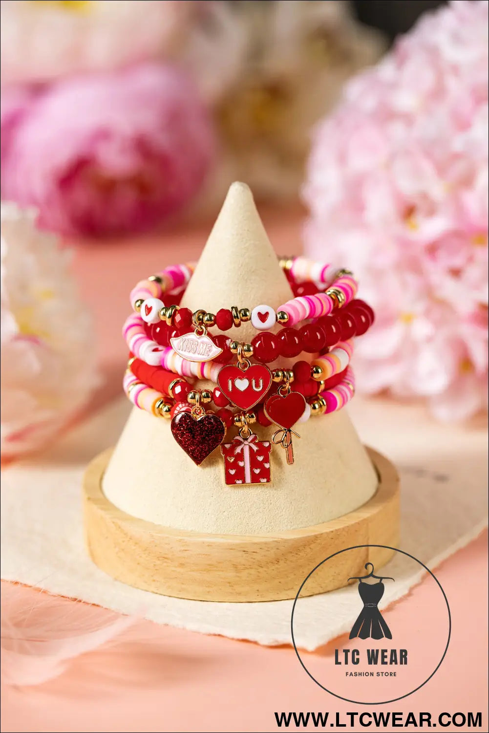 Fiery red 5pcs i love u valentines day sweet bracelet set - fiery red / one size / 100% pmma - jewelry
