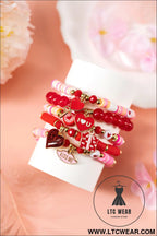 Fiery red 5pcs i love u valentines day sweet bracelet set - fiery red / one size / 100% pmma - jewelry