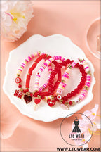 Fiery red 5pcs i love u valentines day sweet bracelet set - fiery red / one size / 100% pmma - jewelry