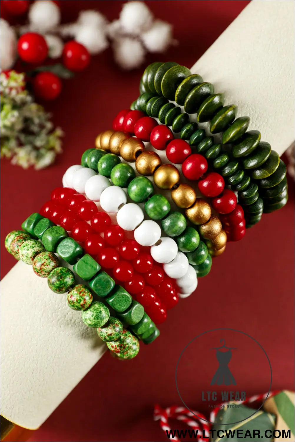 Fiery red christmas 10pcs beaded stackable bracelet set - fiery red / one size / 100% pmma - jewelry