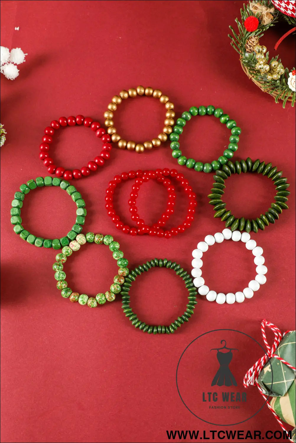 Fiery red christmas 10pcs beaded stackable bracelet set - fiery red / one size / 100% pmma - jewelry