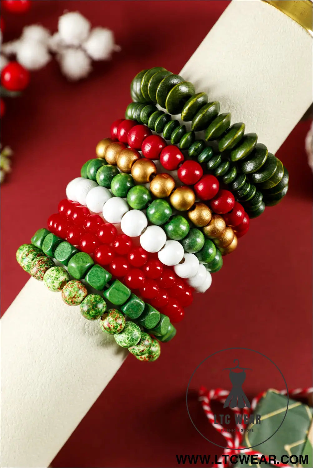 Fiery red christmas 10pcs beaded stackable bracelet set - fiery red / one size / 100% pmma - jewelry
