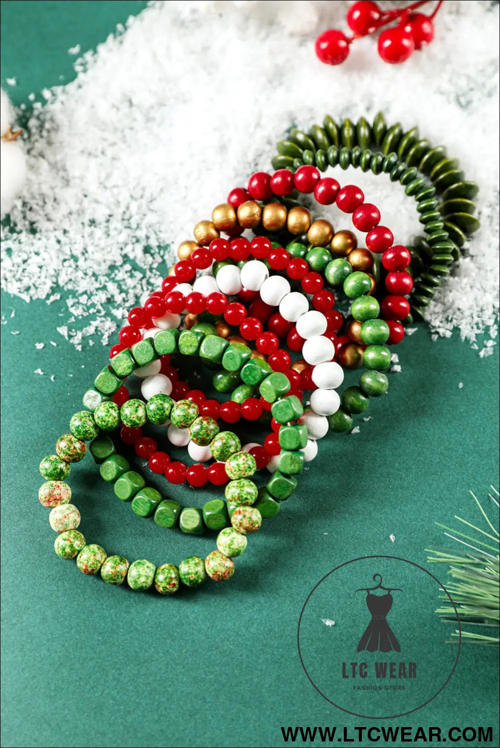 Fiery red christmas 10pcs beaded stackable bracelet set - fiery red / one size / 100% pmma - jewelry