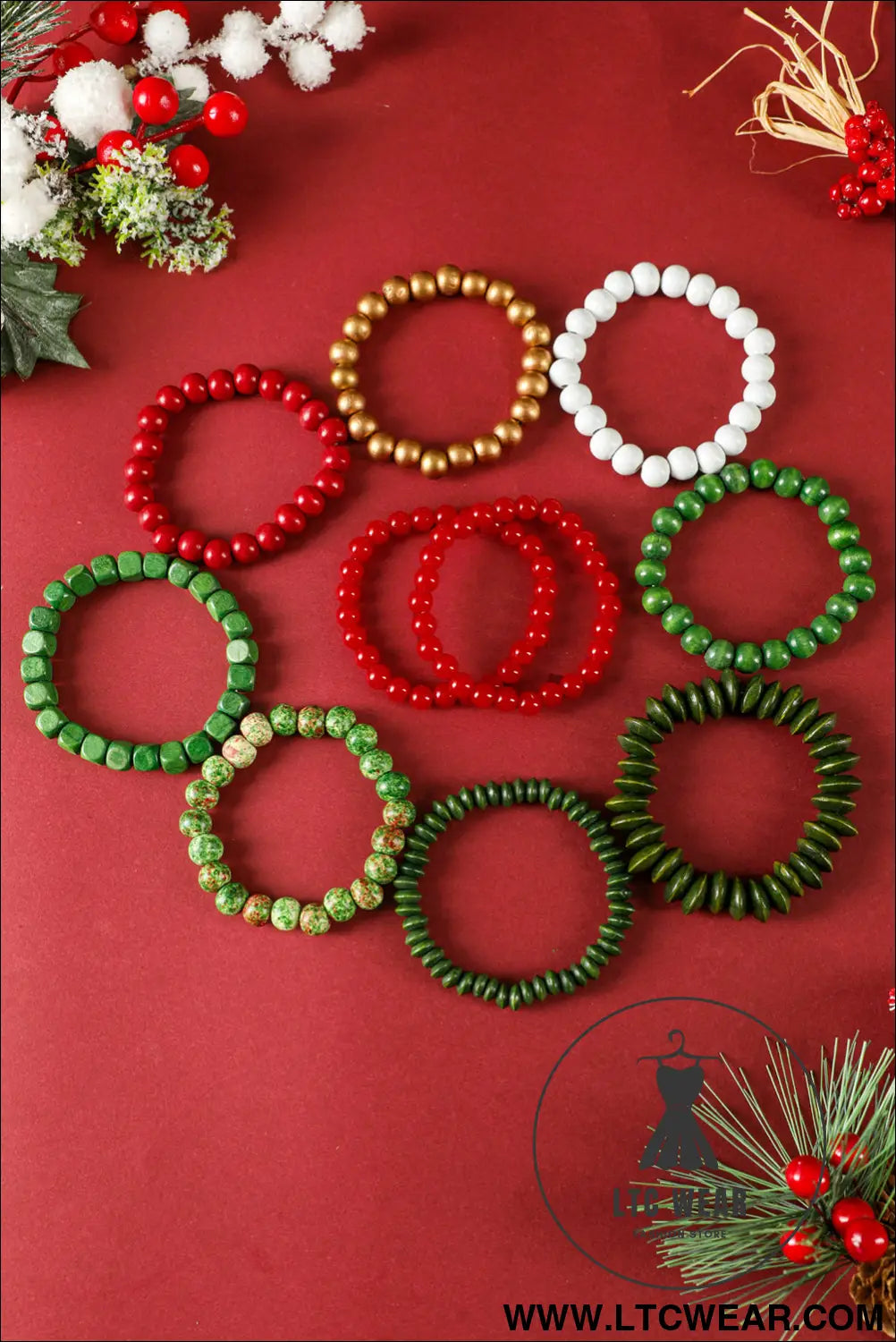 Fiery red christmas 10pcs beaded stackable bracelet set - fiery red / one size / 100% pmma - jewelry