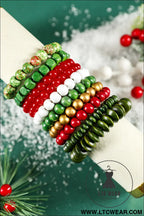 Fiery red christmas 10pcs beaded stackable bracelet set - fiery red / one size / 100% pmma - jewelry