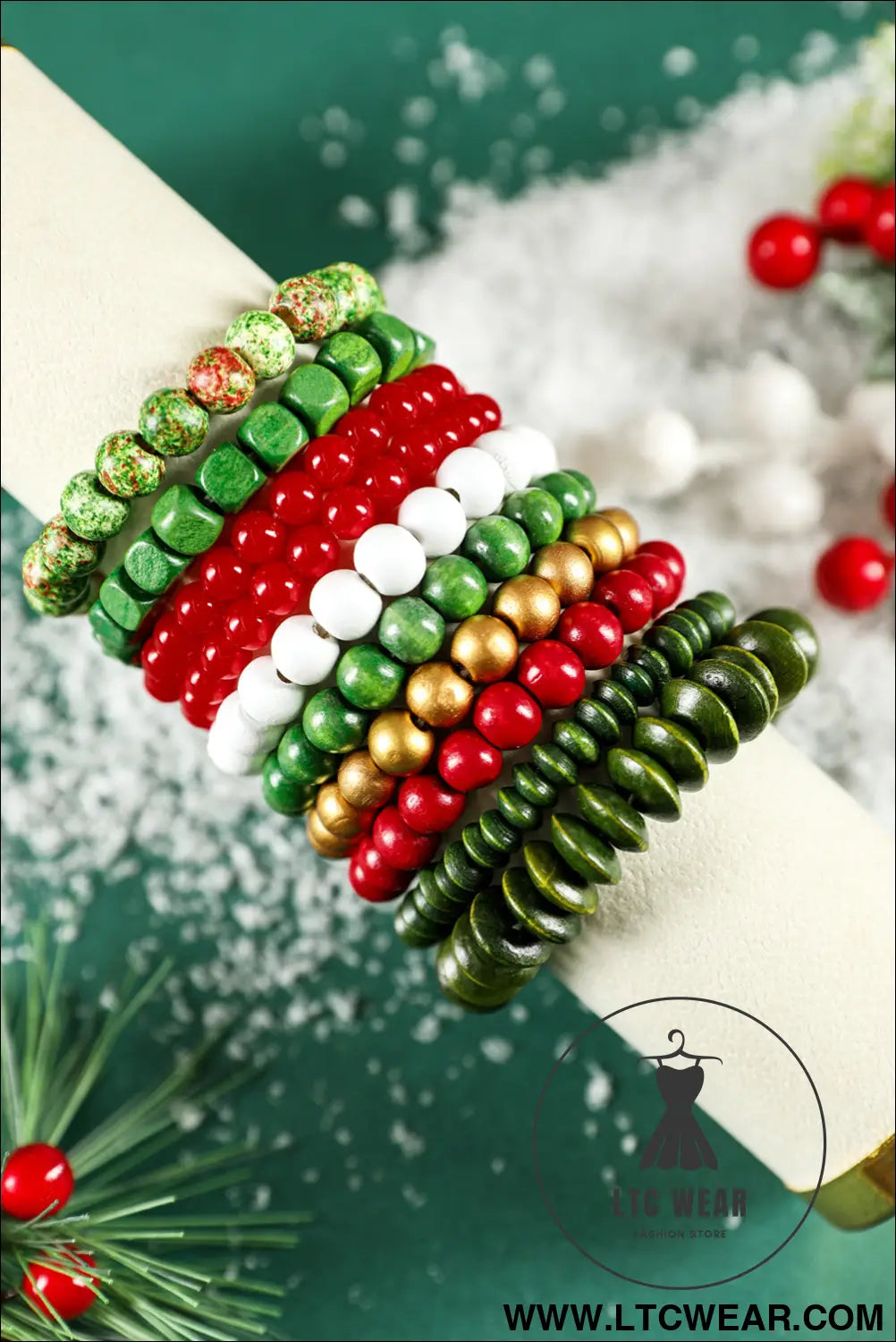 Fiery red christmas 10pcs beaded stackable bracelet set - fiery red / one size / 100% pmma - jewelry