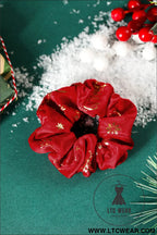 Fiery red christmas print velvet hair scrunchie - fiery red / one size / 100% polyester - headwear