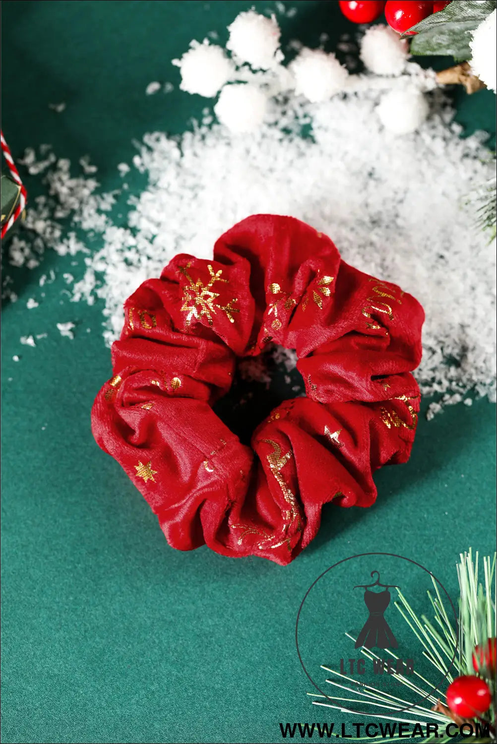 Fiery red christmas print velvet hair scrunchie - fiery red / one size / 100% polyester - headwear