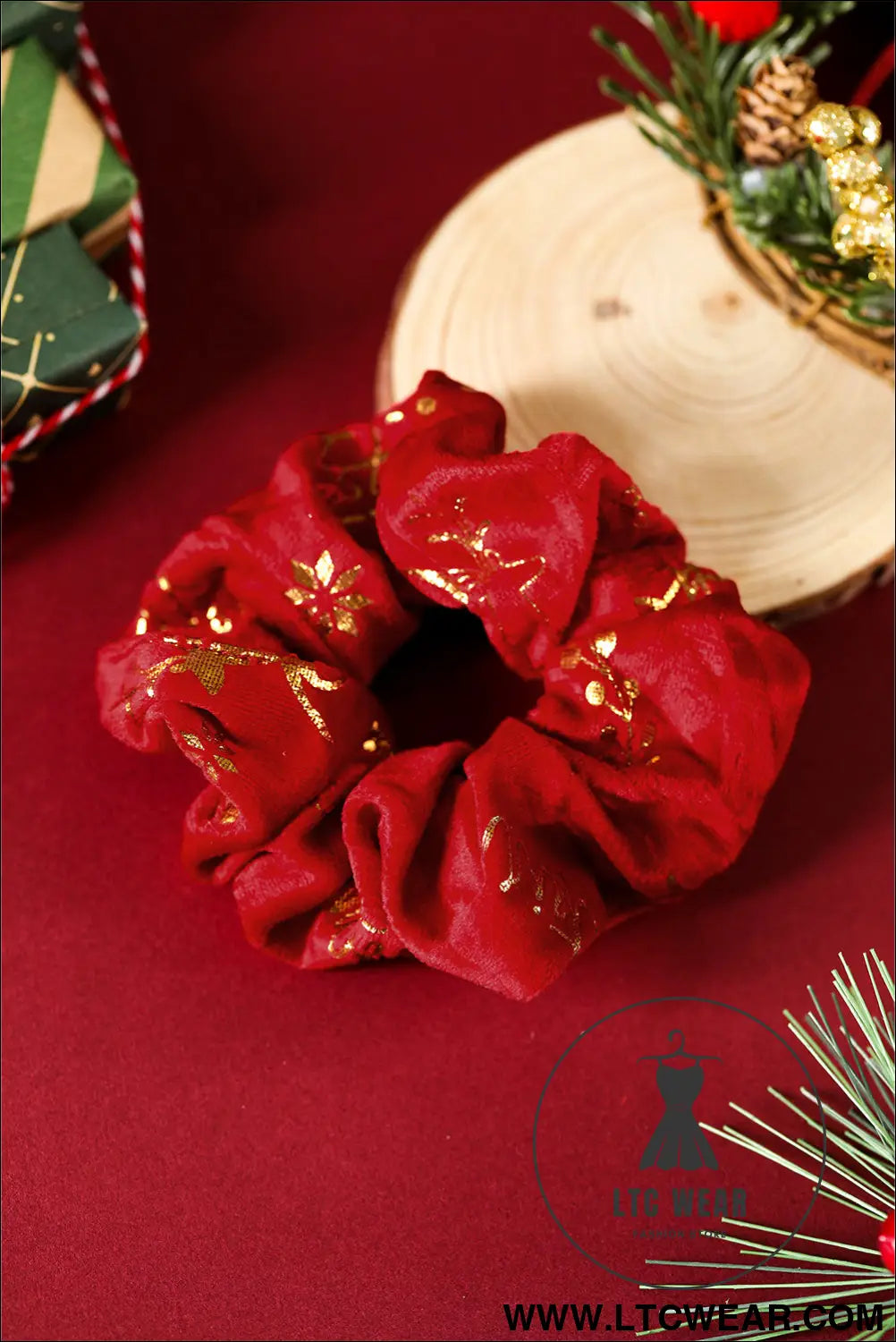 Fiery red christmas print velvet hair scrunchie - fiery red / one size / 100% polyester - headwear