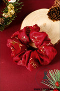 Fiery red christmas print velvet hair scrunchie - fiery red / one size / 100% polyester - headwear