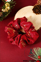Fiery red christmas print velvet hair scrunchie - fiery red / one size / 100% polyester - headwear