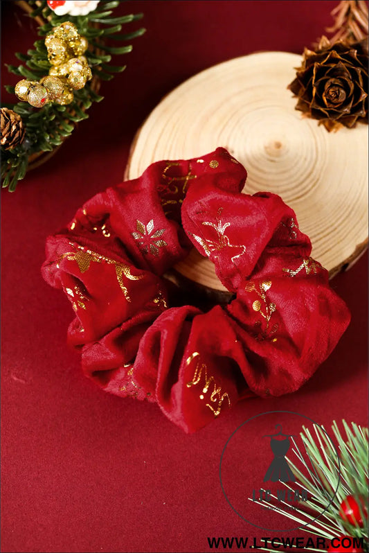 Fiery red christmas print velvet hair scrunchie - fiery red / one size / 100% polyester - headwear