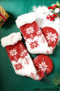 Fiery red christmas snowflake fuzzy non-slip socks - fiery red / one size / 100% polyester - socks