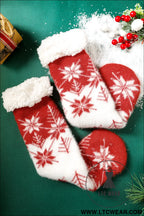 Fiery red christmas snowflake fuzzy non-slip socks - fiery red / one size / 100% polyester - socks