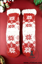 Fiery red christmas snowflake fuzzy non-slip socks - fiery red / one size / 100% polyester - socks