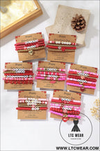 Fiery red kiss love valentines day golden beading bracelets 4pcs set - fiery red / one size / 100% pmma - jewelry