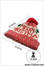 Fiery red merry christmas winter pom beanie hat - fiery red / one size / 100% acrylic - hats & caps