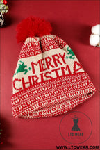 Fiery red merry christmas winter pom beanie hat - fiery red / one size / 100% acrylic - hats & caps