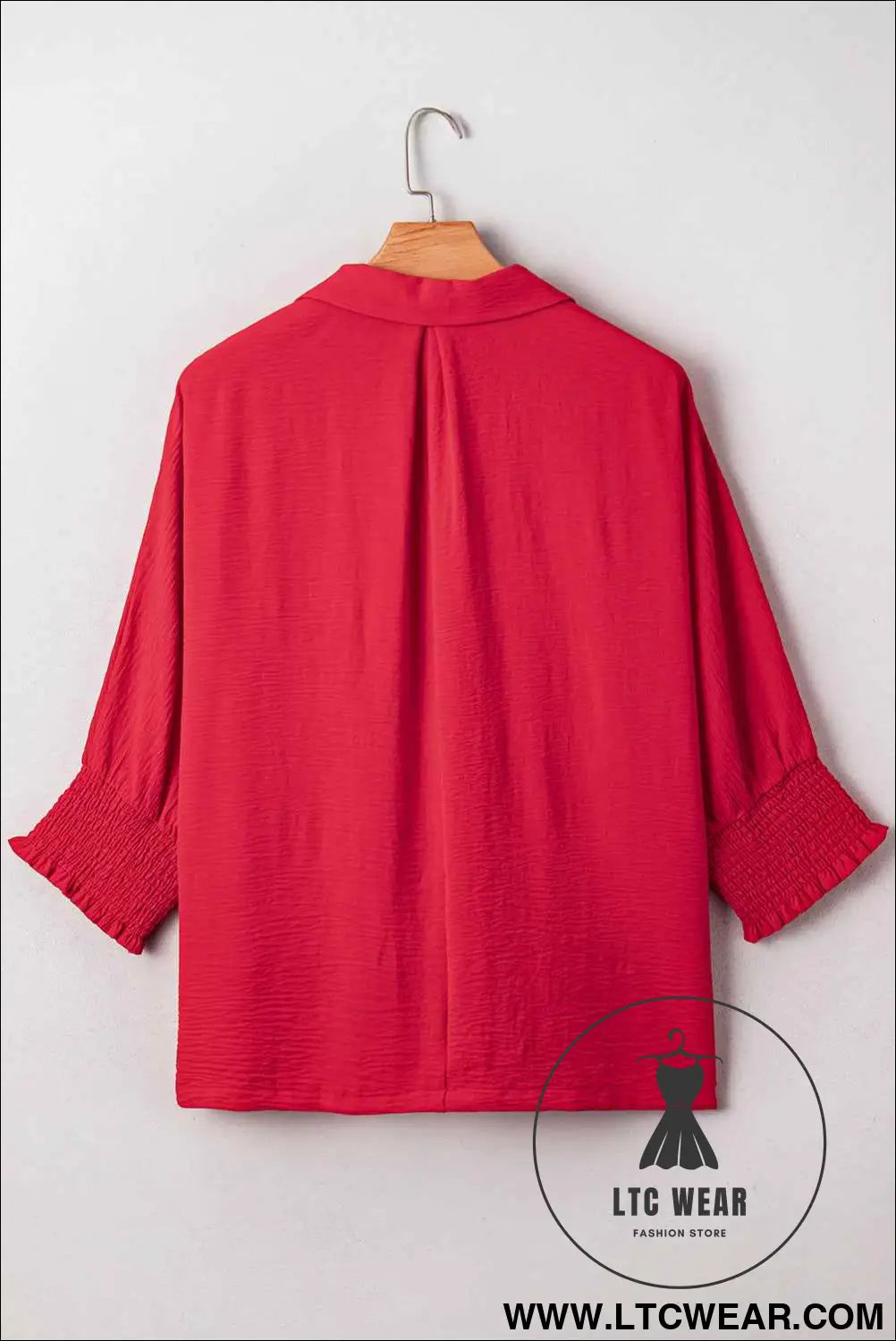 Fiery Red Plus Size Shirred Cuff Dolman Oversized Tunic Blouse