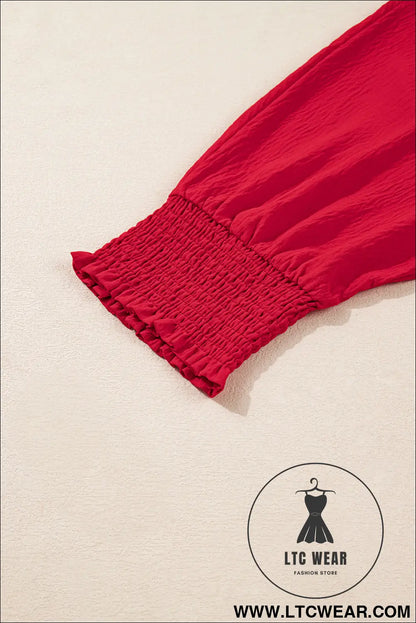 Fiery Red Plus Size Shirred Cuff Dolman Oversized Tunic Blouse - L.T.C Wear Online Fashion Store