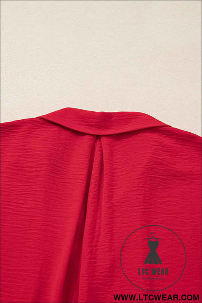 Fiery Red Plus Size Shirred Cuff Dolman Oversized Tunic Blouse