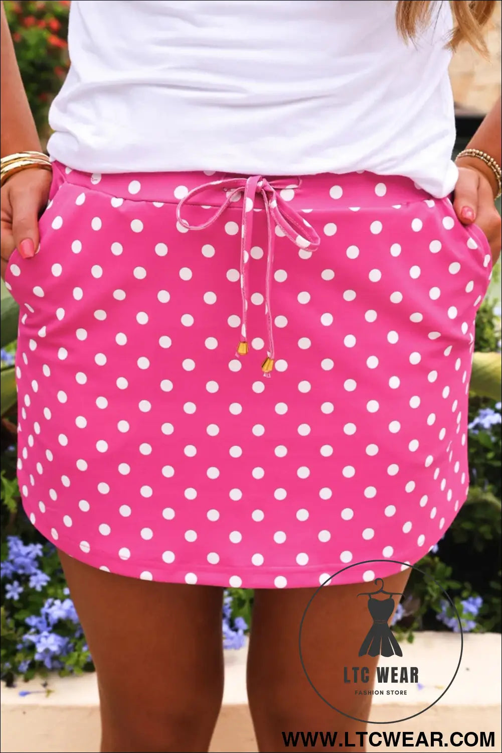Fiery Red Polka Dot Drawstring Casual Mini Skort - L.T.C Wear Online Fashion Store