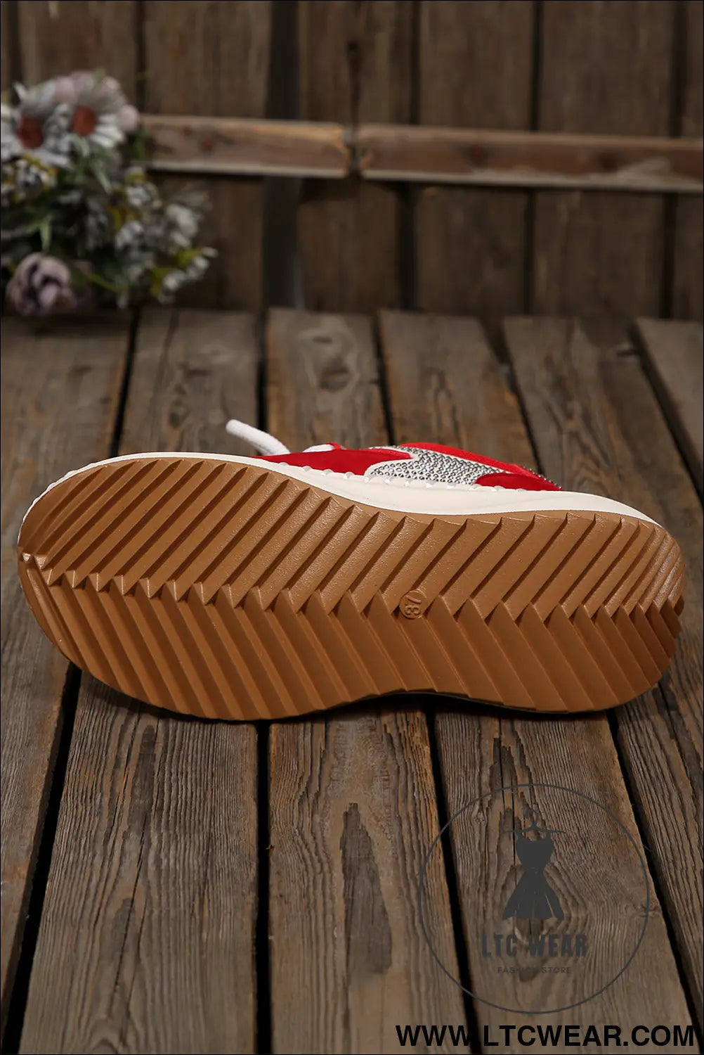 Fiery red rhinestone pu leather platform casual sneakers - womens shoes