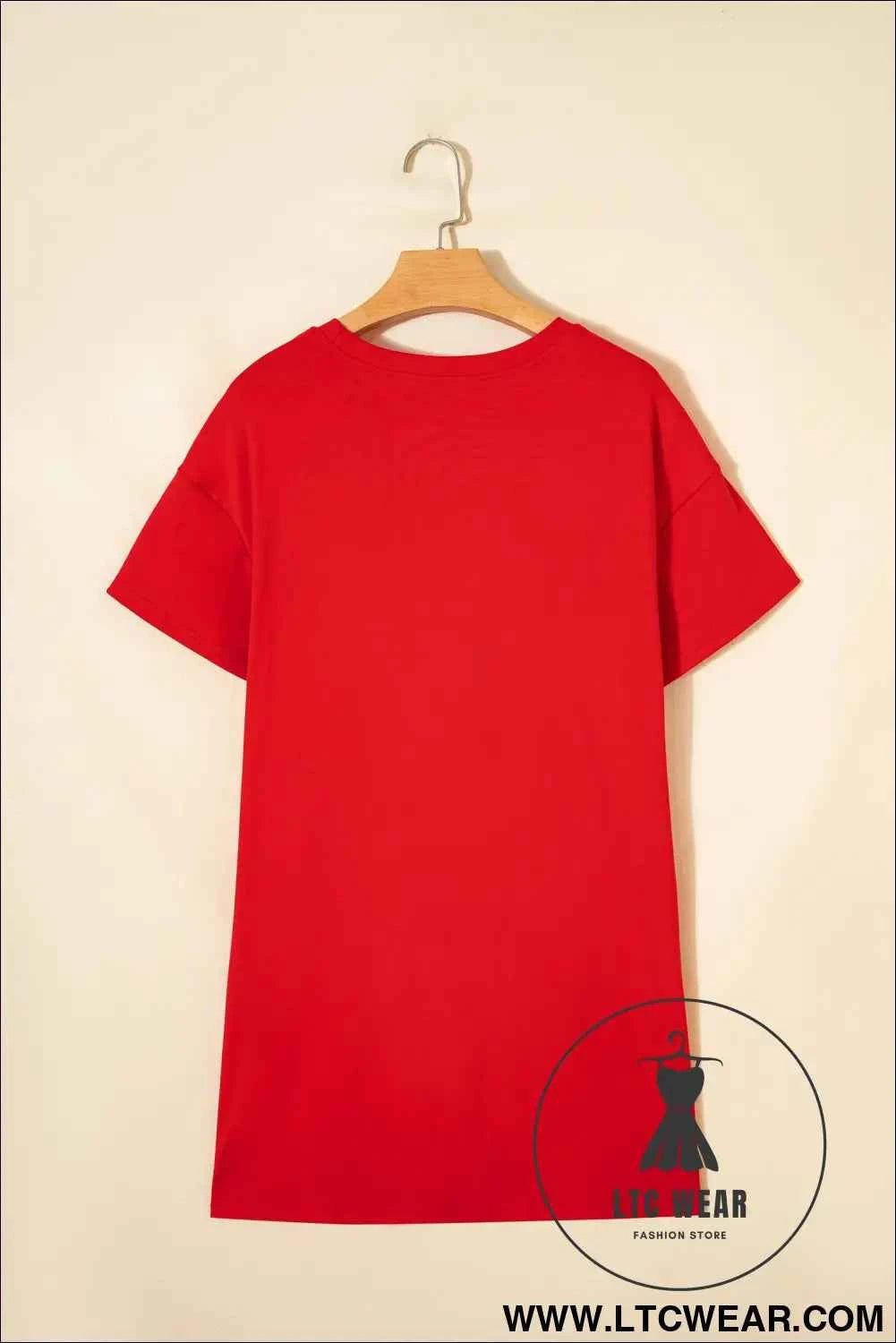 Fiery Red Sequin Trim Stars and Stripes Bow Patched T Shirt Mini Dress
