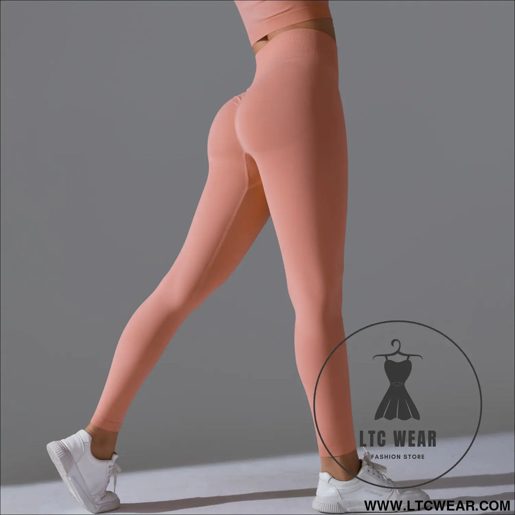 Fit & fabulous: high-waist peach running leggings - 6666 long pants - tropical orange / s