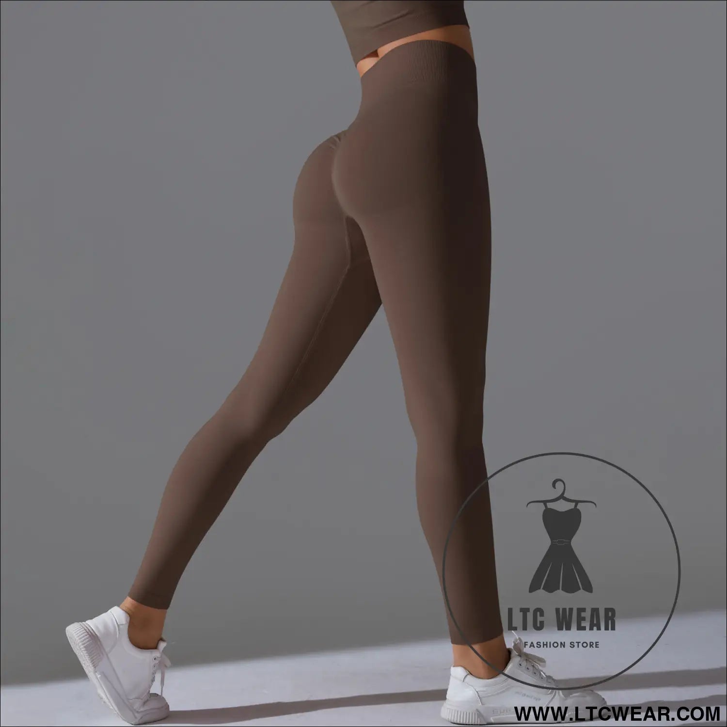 Fit & fabulous: high-waist peach running leggings - 6666 long pants - brown / s