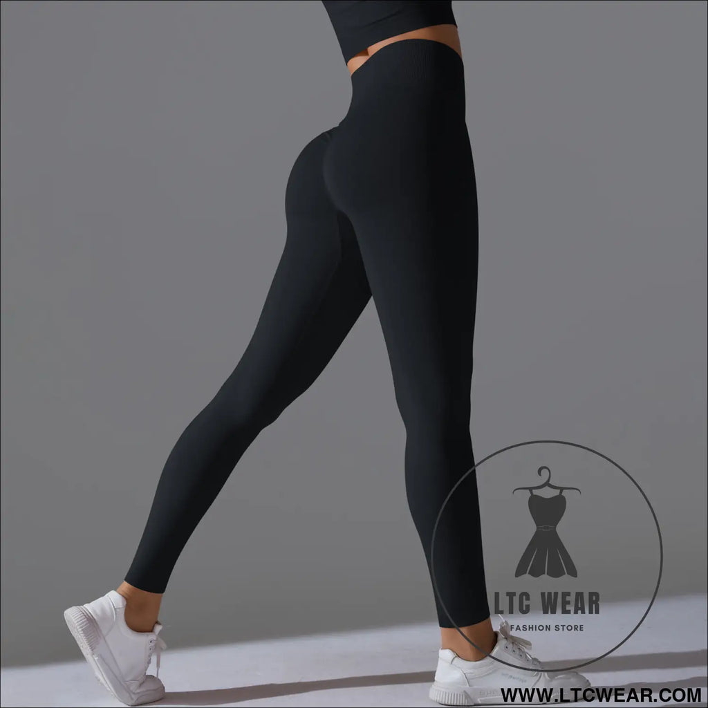 Fit & fabulous: high-waist peach running leggings - 6666 long pants - black / s