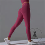 Fit & fabulous: high-waist peach running leggings - 6666 long pants - wine red / s