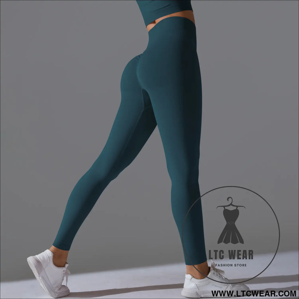 Fit & fabulous: high-waist peach running leggings - 6666 long pants -ink blue / s