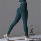 Fit & fabulous: high-waist peach running leggings - 6666 long pants -ink blue / s