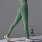 Fit & fabulous: high-waist peach running leggings - 6666 trousers - misty moss green / s