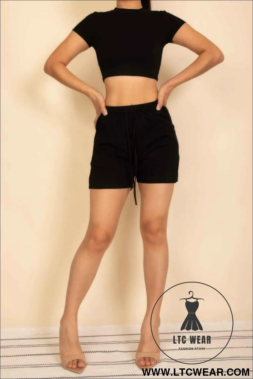 Fitted Crop Tee & Adjustable Drawstring Shorts Set
