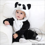 Flannel children’s crawling clothes baby clothes long sleeved hoodie newborn cartoon jumpsuit - panda / 70m（suggested