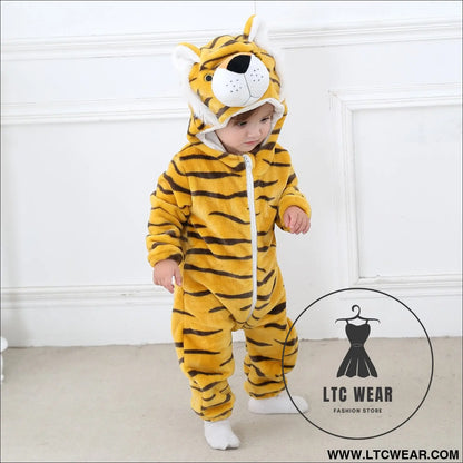 Flannel children’s crawling clothes baby clothes long sleeved hoodie newborn cartoon jumpsuit