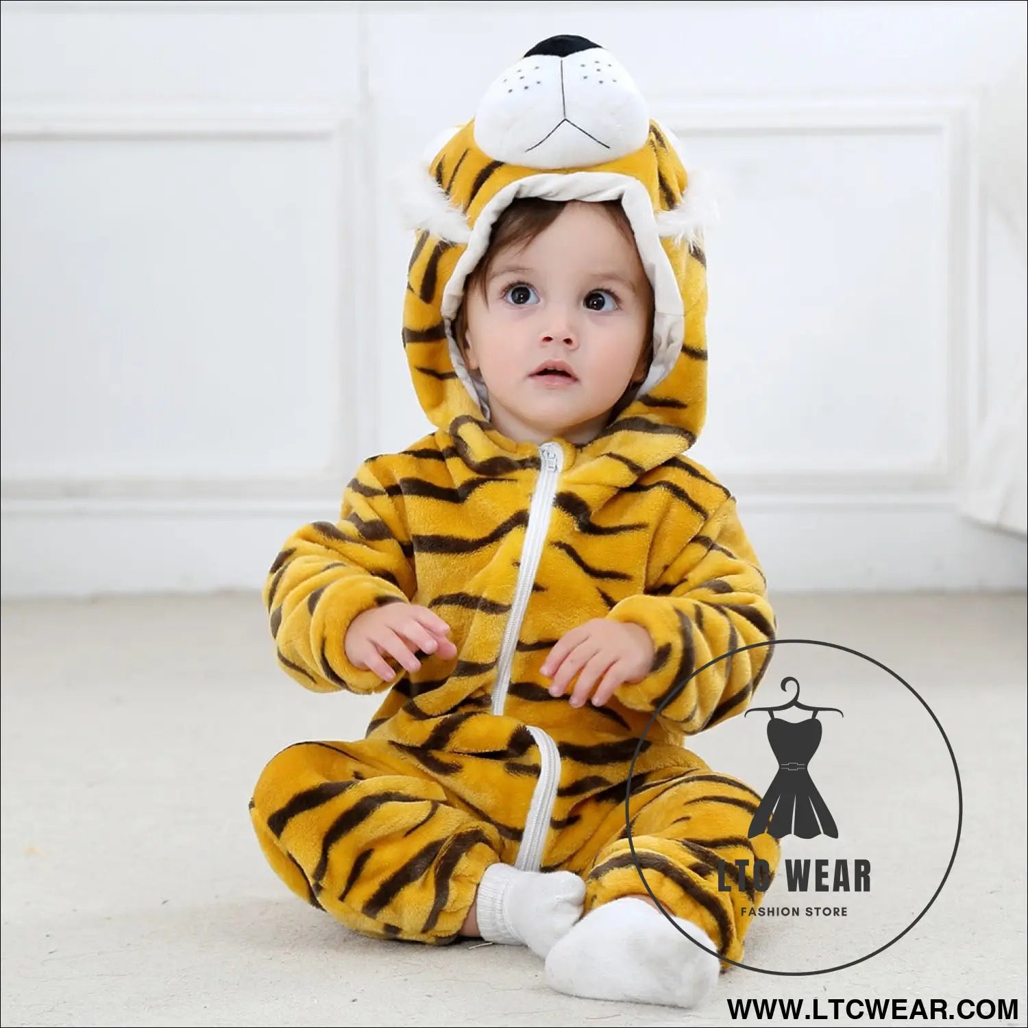 Flannel children’s crawling clothes baby clothes long sleeved hoodie newborn cartoon jumpsuit - new style tiger