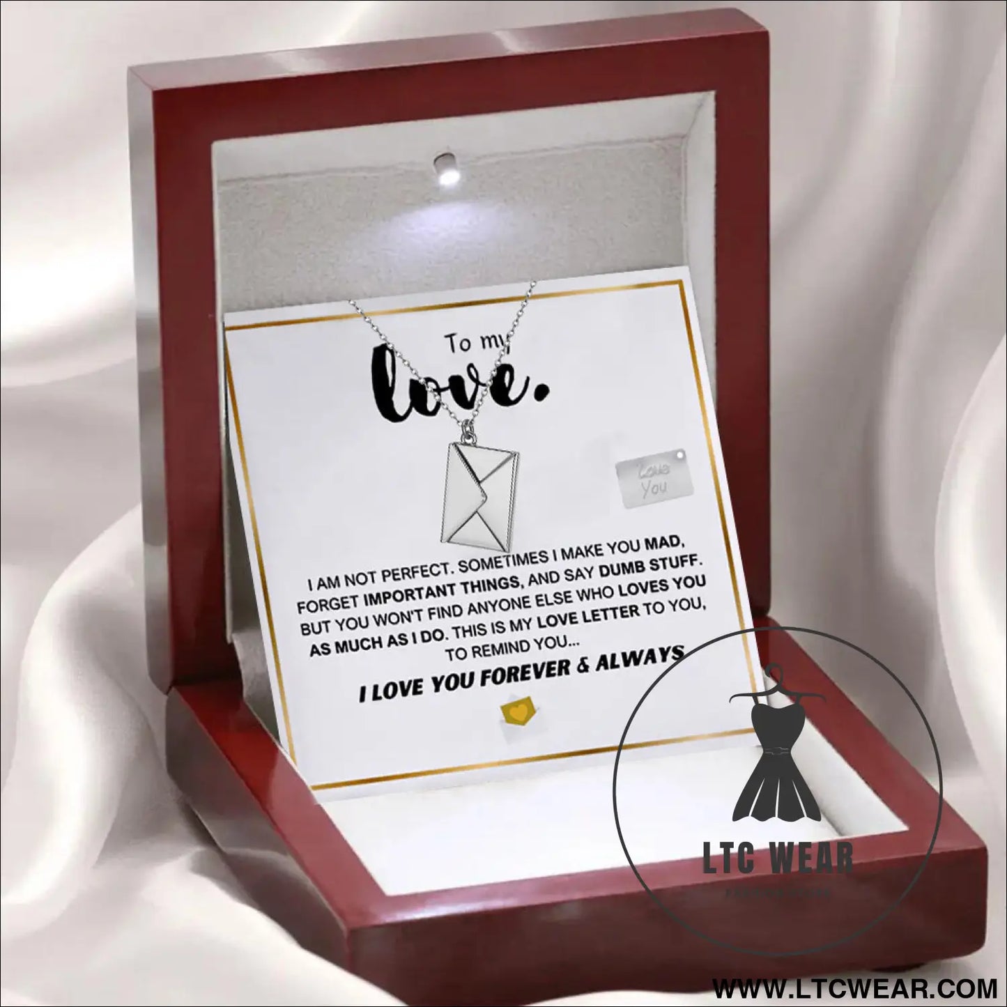 Flip envelope love letter pendant jewelry gift box - yove necklace (silver) + card light box