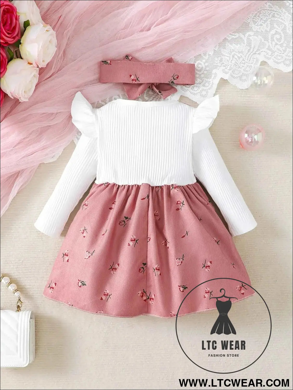Floral Big Bow Dress Set for Infants 0-24 Months
